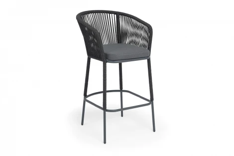 "Марсель" стул барный плетеный из роупа, каркас из стали темно-серый (RAL7024) муар, роуп темно-серый круглый, ткань темно-серая 027 NEW 4SIS MAR-BCH-st002 RAL7024 Mua D-grey(D-gray027)