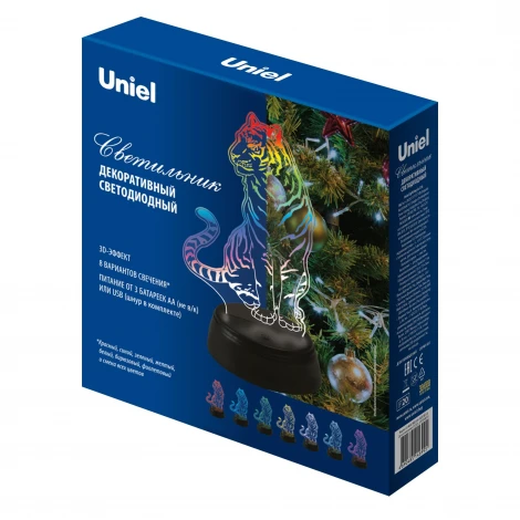 Световая фигура Uniel ULI-M507 RGB/3AA TIGER/BLACK (LED, сенсорный выключатель, животные)