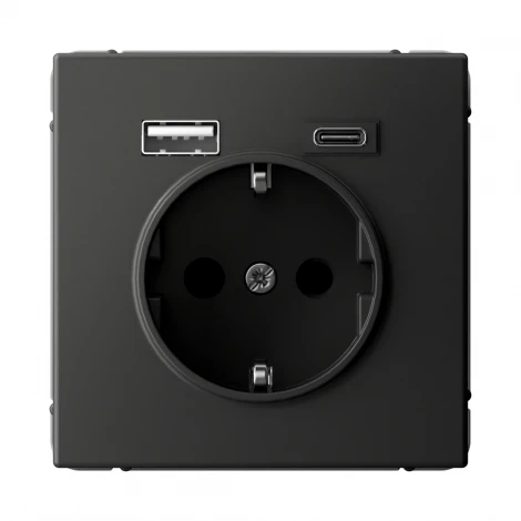 Розетка с заземлением, шторками и USB Type A+С (базальт) Systeme Electric GAL001432