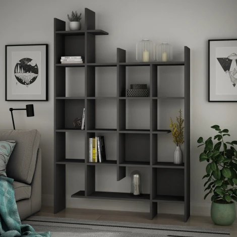 Стеллаж Прямые MANCO BOOKCASE (ЛДСП/Темно-серый) LEVE