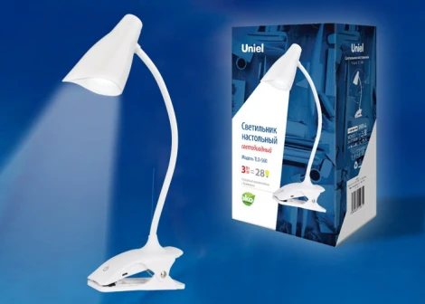 Интерьерная настольная лампа на прищепке Uniel TLD-560 White/LED/280Lm/5000K/Dimmer (220V, диммер, сенсорный выключатель)