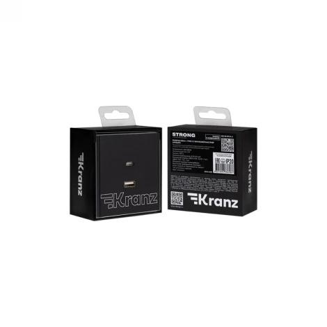 Розетка USB-A+Type-C 3А с функцией быстрой зарядки антрацит Kranz Strong KR-78-0734-5