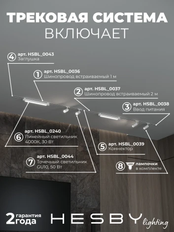 Трековая система в сборе встраиваемая однофазная 220V Hesby Lighting Skylite №5 HSBL_kompl_S005_VI3W4K