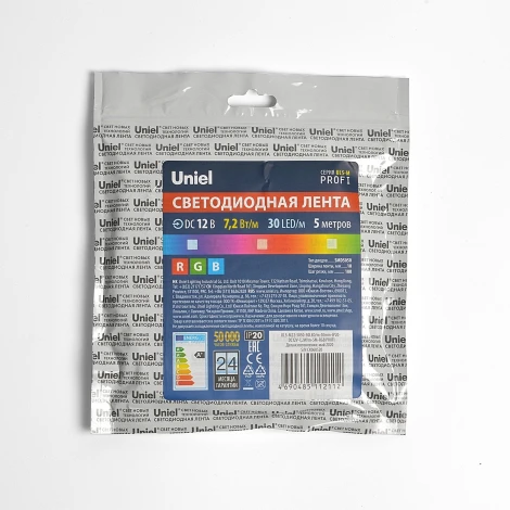 Светодиодная лента Uniel ULS-M22-5050-30LED/m-10mm-IP20-DC12V-7,2W/m-5M-RGB PROFI катушка в герметичной упаковке