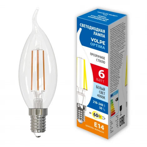Лампочка светодиодная филаментная Volpe LED-CW35-SLF LED-CW35-6W/4000K/E14/CL/SLF