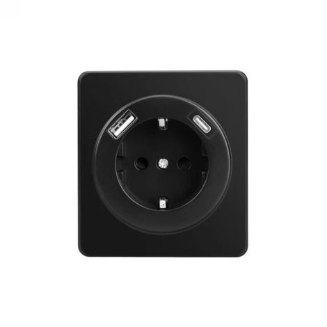 Розетка 1-ая с/з с/у з/ш 16А с USB A+C быстрой зарядки 5В/3А оникс Kranz Round KR-78-0704-3