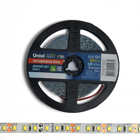 Светодиодная лента Uniel ULS-M13-2835-120LED/m-8mm-IP20-DC12V-9,6W/m-5M-6500K PROFI катушка в герметичной упаковке