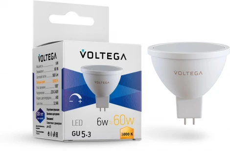 Светодиодная лампа Simple MR16 6W 3000K 110° GU5.3 DIM Voltega Sofit GU5.3 7257