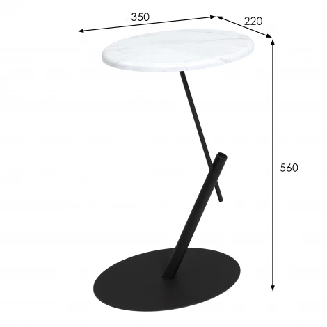 Стол приставной овальный МеталлАрт М015 белый мрамор/черный Mebelik 009510