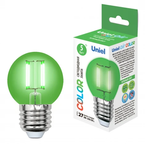 Лампочка светодиодная шар зеленая E27 5W Uniel LED-G45-5W/GREEN/E27 GLA02GR