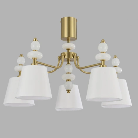Потолочная люстра на штанге Lumion Aneta 8411/5C латунь/белый, металл/стекло/текстиль Е14 5*40W 220V