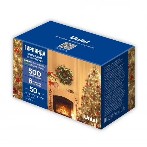 Гирлянда светодиодная. 50м. 500 светодиодов. Теплый белый свет. ULD ULD-S5000-500/DGA WARM WHITE IP20 Uniel