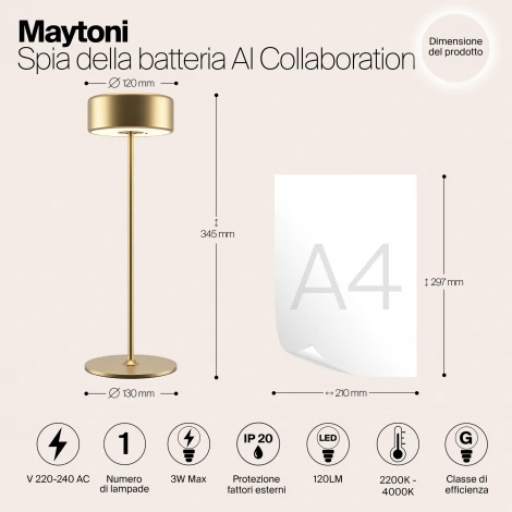Настольная лампа с аккумулятором Maytoni AI Collaboration MOD229TL-L3G3K2 (регулировка яркости, LED, 220V, выключатель, круглые)