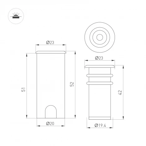 Встраиваемый светильник уличный ART-PELURU-GROUND-R23-1W Warm3000 (GR, 30 deg, 24V) (Arlight, IP67 Металл) 056634