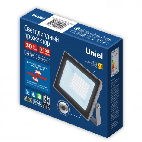 Прожектор уличный светодиодный 6500K серый Uniel ULF-F23-30W/6500K IP65 160-240V GREY