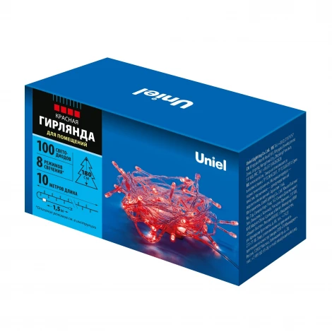 Гирлянда светодиодная, 10м, 100 светодиодов, красный свет. ULD-S1000-100/DTA RED IP20