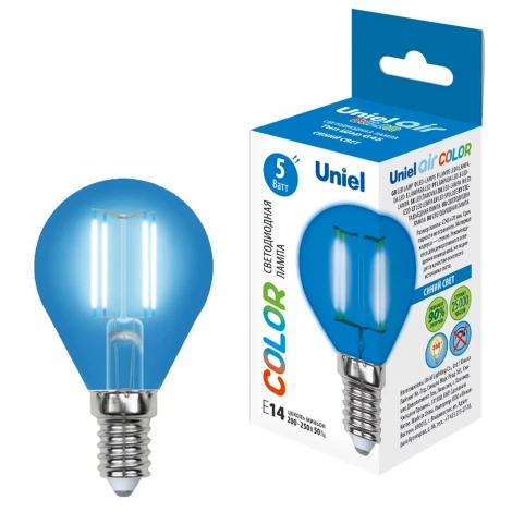 Лампочка светодиодная груша синяя E14 5W Uniel LED-G45-5W/BLUE/E14 GLA02BL