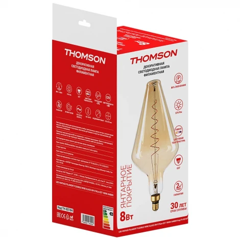 Лампочка светодиодная филаментная прозрачная груша E27 8W Thomson Vintage Flexible Wine Glass TH-B2184