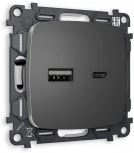 Комплект механизма Ambrella Volt розетки OMEGA MO661010 Антрацит серый 2USB A+C 20W быстрая зарядка QUANT