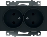 Розетка двойная без заземления со шторками (черный) Stekker Катрин 39611