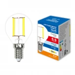 Лампа светодиодная, форма "шар", прозрачная, белый свет 4000K Volpe Optima Филамент LED-G45-5,5W/4000K/E14/CL/SLF