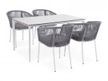 Обеденная группа на 4 персоны со стульями Марсель, каркас белый, роуп светло-серый 4SIS Малага MAL-CM4T1-5-SET H-gray