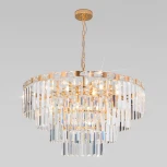 Подвесная люстра Wi-Fi каскадная Elegante 10130/10 золото Eurosvet (220V, хрусталь, управление смартфоном, голосовое управление, умный дом - Minimir Home, Алиса, Маруся, Салют, на цепи)