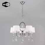 Подвесная люстра Wi-Fi Eurosvet Madera 10127/5 хром/прозрачный хрусталь Strotskis Smart (10093/5) (220V, управление смартфоном, голосовое управление, умный дом - Minimir Home, Алиса, Маруся, Салют, на цепи)