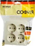 Розетка 4-х местная с заземлением (слоновая кость) Stekker София 49509