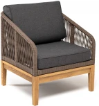 "Канны" кресло плетеное из роупа, основание дуб, роуп коричневый круглый, ткань темно-серая 027 4SIS арт.УТ-00008330