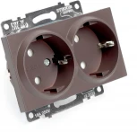 Розетка двойная с заземлением и шторками (коричневый) Stekker Катрин 49030