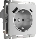 Розетка с заземлением,шторками и USB Type A+С (серебряный матовый) Werkel W1171765 (a063618)