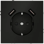 Розетка с заземлением, шторками и USBх2 (черный матовый) Voltum S70 VLS040408