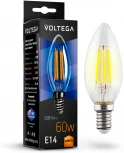 Лампочка светодиодная свеча прозрачная колба E14 6 Вт 580 lm 2800K теплое желтое свечение Voltega Crystal 7019