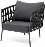 "Диего" кресло плетеное из роупа, каркас алюминий темно-серый (RAL7024) муар, роуп темно-серый круглый, ткань темно-серая 027 4SIS арт.УТ-00006829