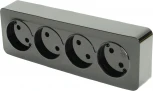 Розетка 4-х местная без заземления (черный матовый) Stekker София 49504