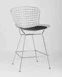 Стул полубарный Stool Group с низкой спинкой Bertoia хромированный с черной подушкой УТ000004221
