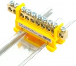 Шина заземления на изоляторе на DIN-рейку 10 выводов (желтый) Stekker 49563