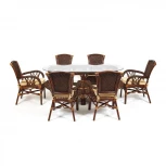 Комплект обеденный "ANDREA GRAND" (стол со стеклом+6 кресел+ подушки) Pecan Washed (античн. орех)