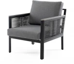 "Сан Ремо" кресло плетеное из роупа садовое, каркас алюминий темно-серый, роуп серый, ткань серая 4SIS арт.УТ-00006724