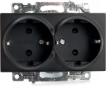 Розетка двойная с заземлением и шторками (черный) Stekker Катрин 39612