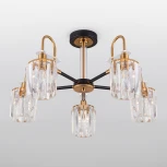 Потолочная люстра Wi-Fi на штанге Eurosvet Tenia 70090/5 черный (220V, хрусталь, управление смартфоном, голосовое управление, умный дом - Minimir Home, Алиса, Маруся, Салют)