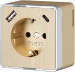 Розетка с заземлением,шторками и USB Type A+С (шампань рифленый) Werkel W5071710 (a057703)