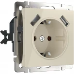 Розетка с заземлением, шторками и USBх2 (слоновая кость) Werkel W1171503 (a051486)