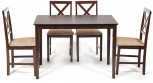 Обеденный комплект Хадсон (стол + 4 стула)/ Hudson Dining Set дерево гевея/мдф, стол: 110х70х75см / стул: 44х42х89см, cappuccino (темный орех), ткань кор.-зол. (1 Tetchair 13691