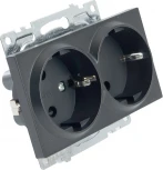 Розетка двойная с заземлением и шторками (черный) Stekker Катрин 39612