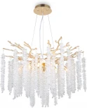Подвесная люстра на штанге Freya Mineral FR1010PL-08G (220V, хрусталь, на тросе, листья, ветки)