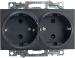 Розетка двойная с заземлением и шторками (черный) Stekker Катрин 39612