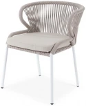 "Милан" стул плетеный из роупа, каркас алюминий белый муар, роуп бежевый круглый, ткань бежевая 052 4SIS арт.УТ-00008596