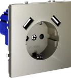 Розетка с заземлением, шторками и USBх2 (шелк) Voltum S70 VLS040404